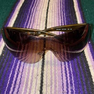 Prada Milano Shield Wrap Sunglasses Brown Gradient Y2K Italy